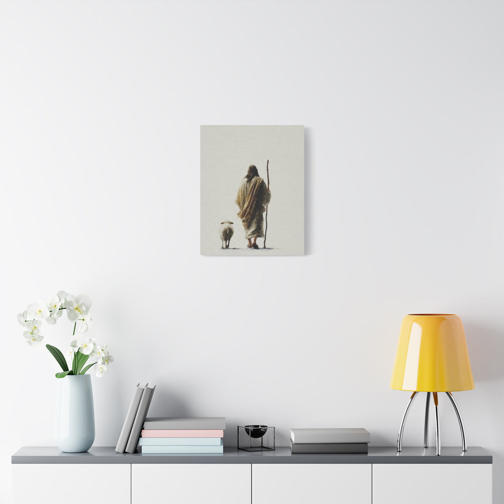 Christian Shepherd Canvas Print – Jesus With Lamb Matte Stretched Wall Art