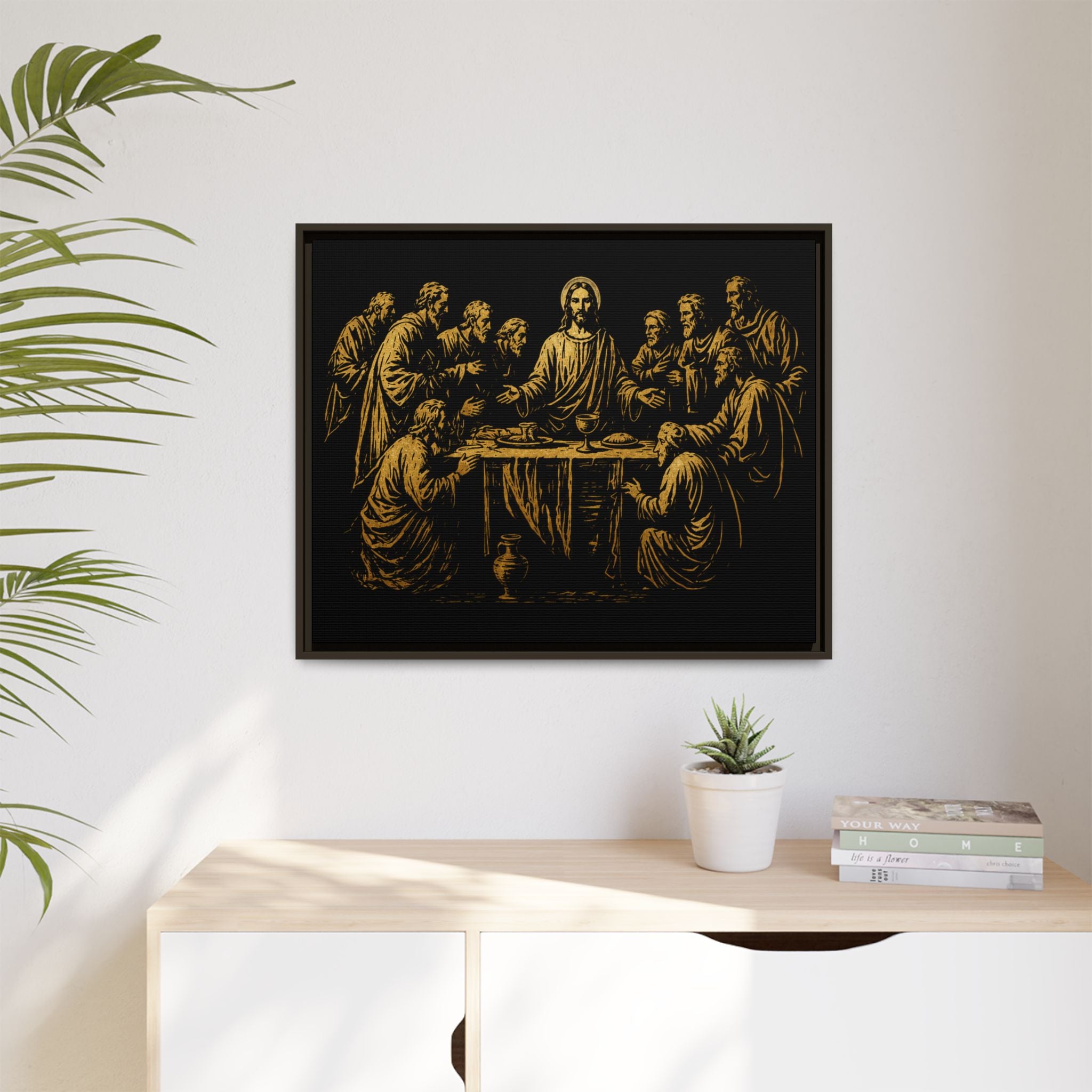 Framed Matte Canvas - The Last Supper Gold Illustration