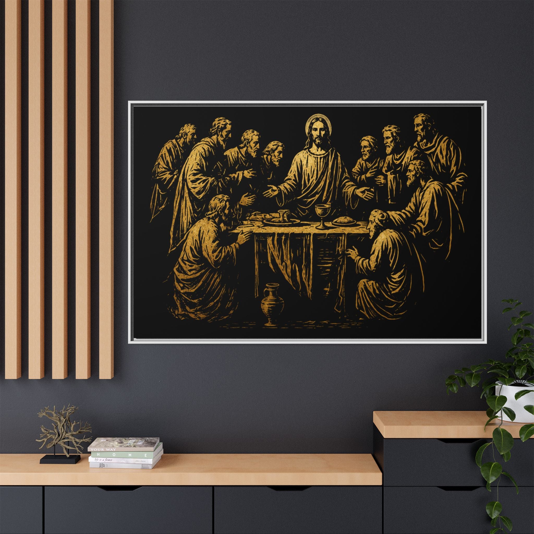 Framed Matte Canvas - The Last Supper Gold Illustration