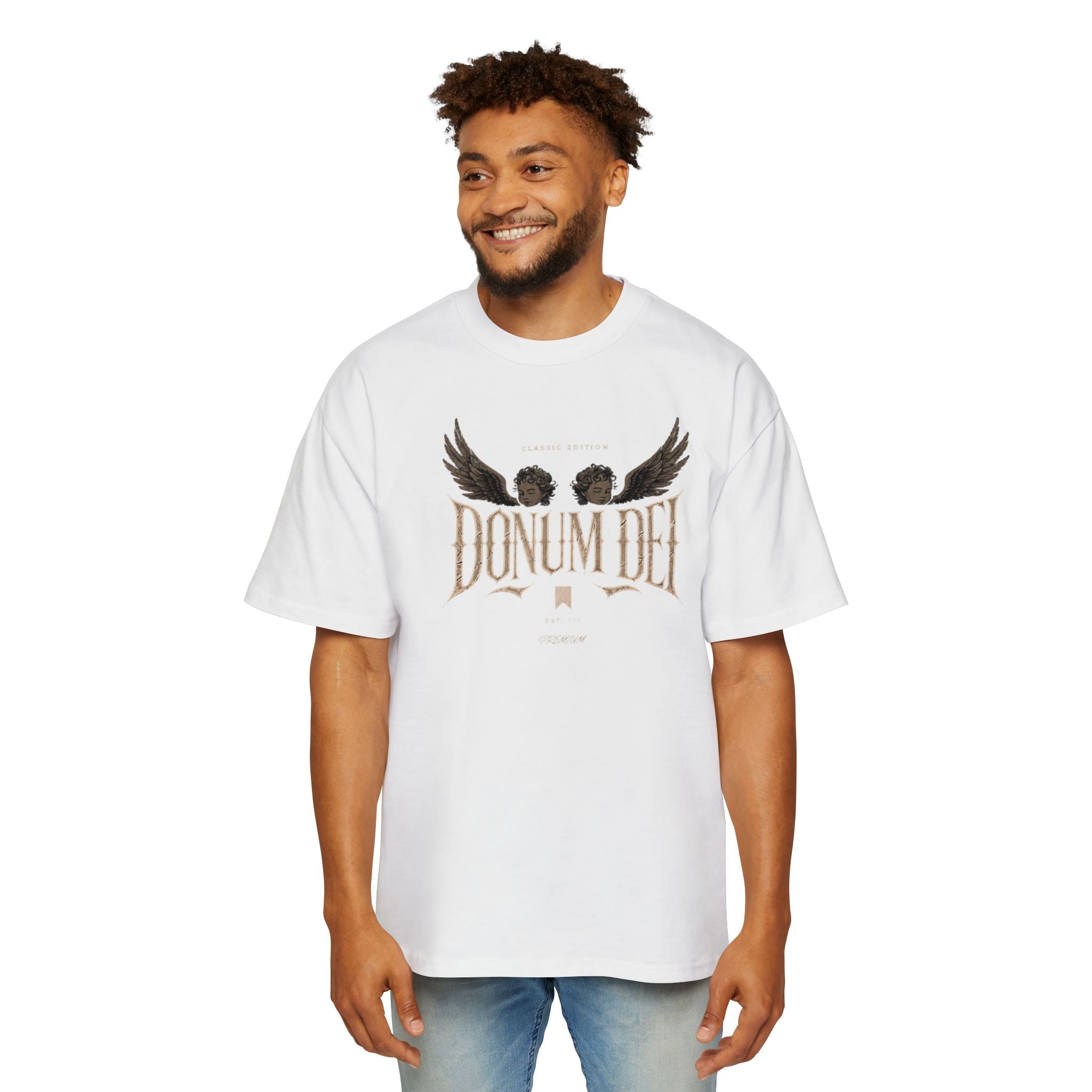 Donum Dei Graphic Tee — Angel Wings Men's Oversized T-Shirt
