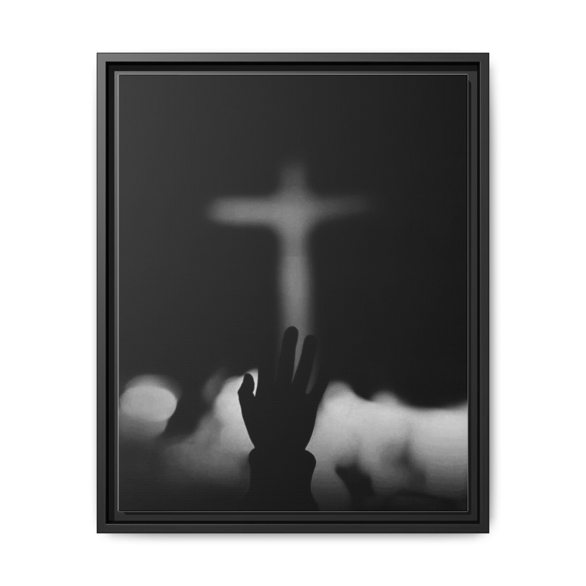 Framed Matte Canvas - Worship Silhouette Cross Wall Art