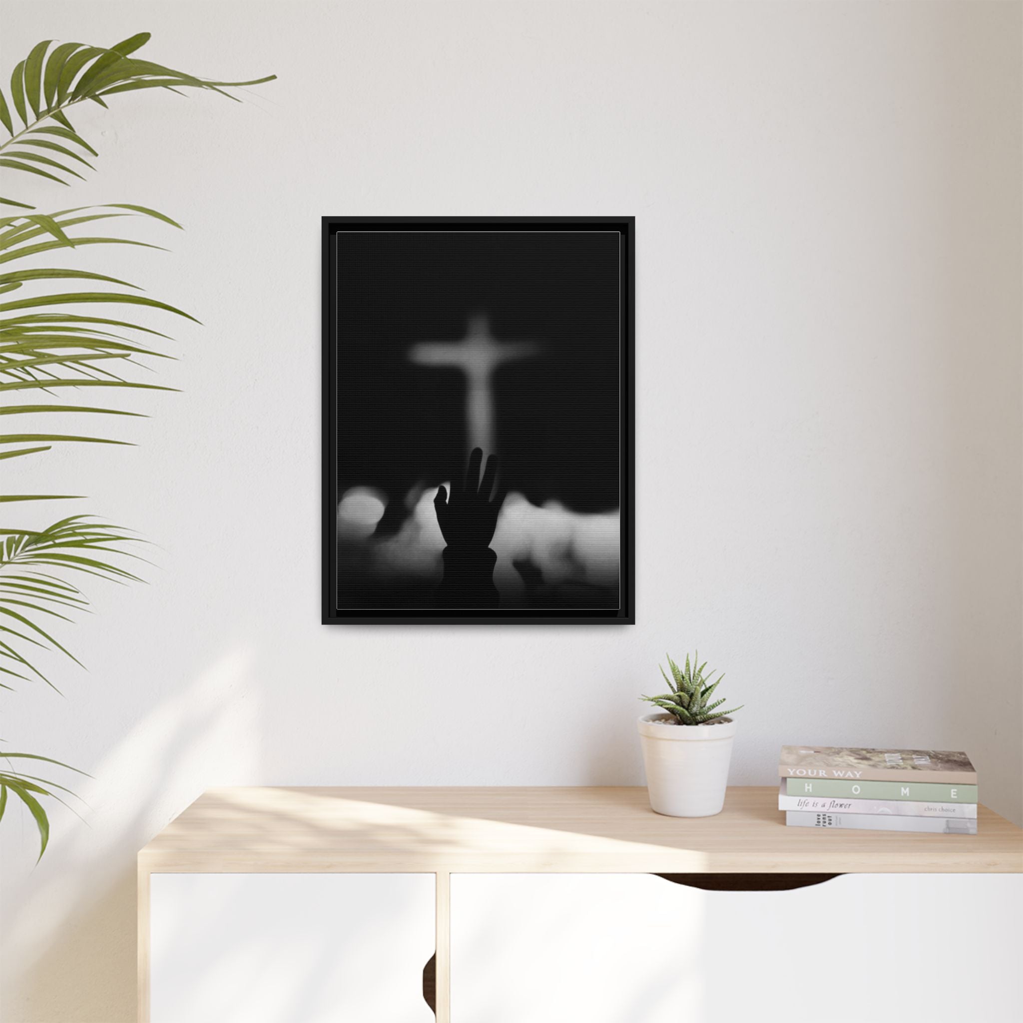 Framed Matte Canvas - Worship Silhouette Cross Wall Art