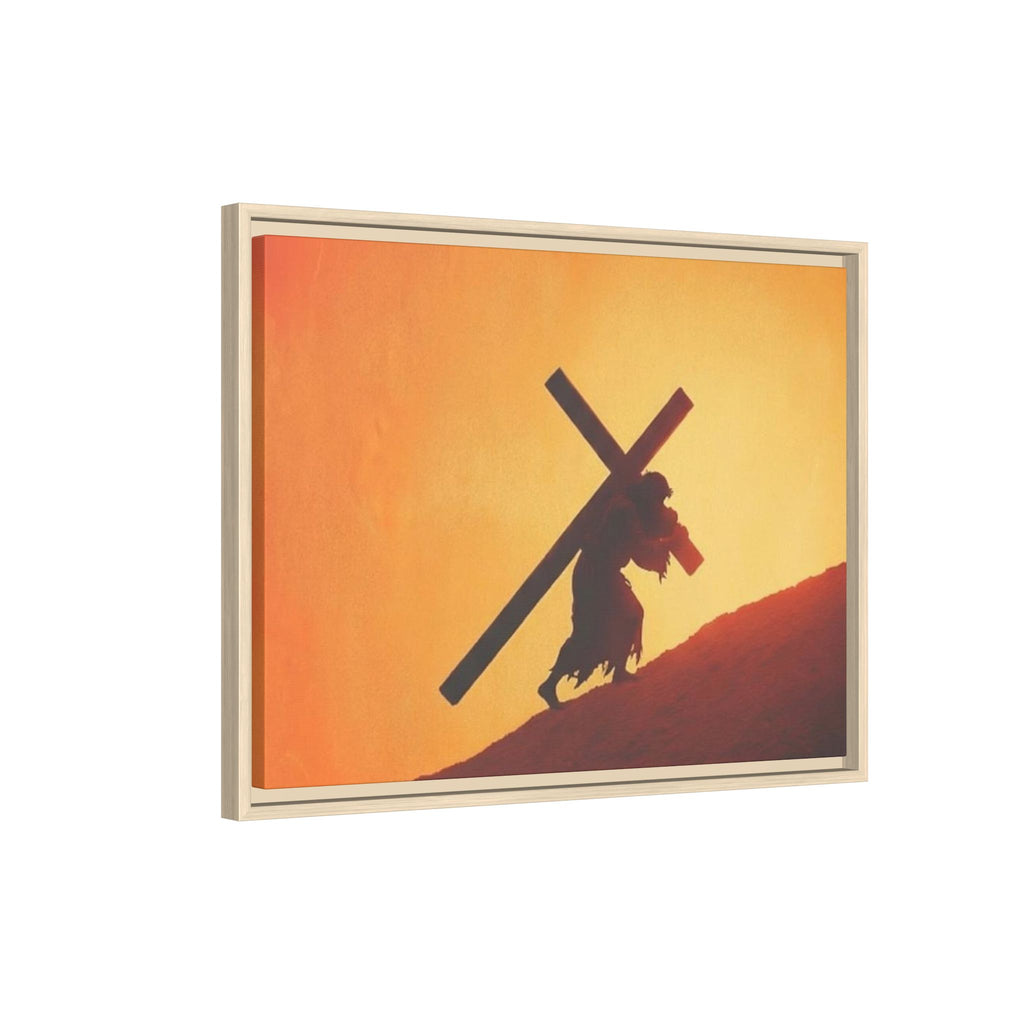 Jesus Christ Carrying Cross Framed Canvas — 'The World On His Shoulder' Sunset Art