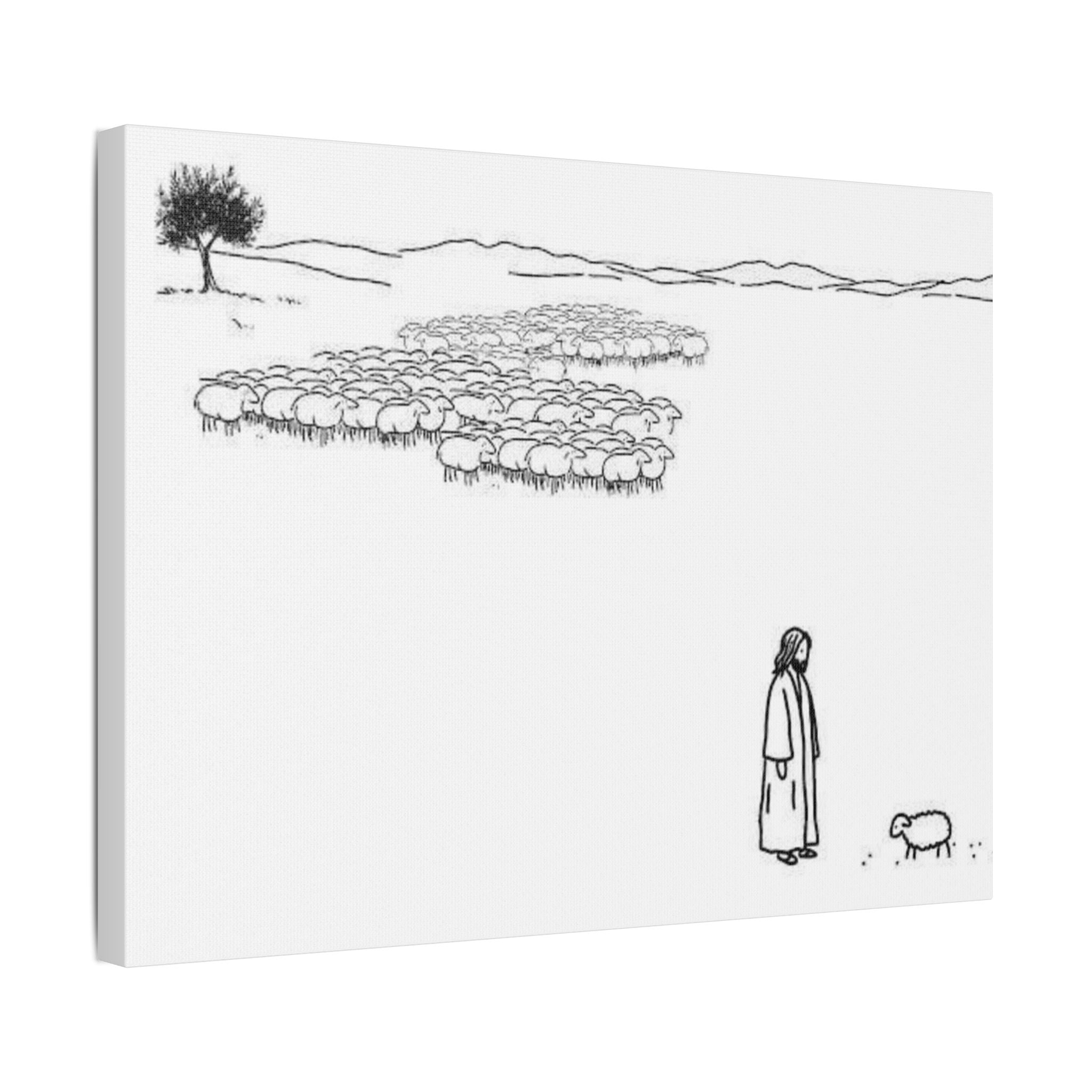 Jesus With One Lost Sheep Satin Canvas Wall Art
