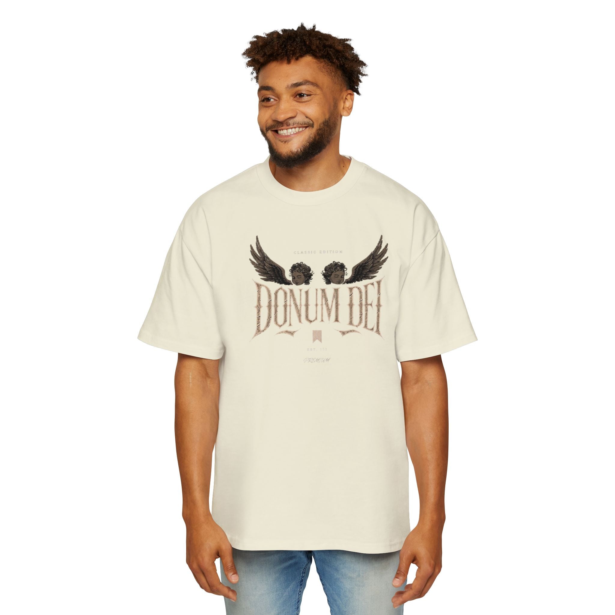 Donum Dei Graphic Tee — Angel Wings Men's Oversized T-Shirt