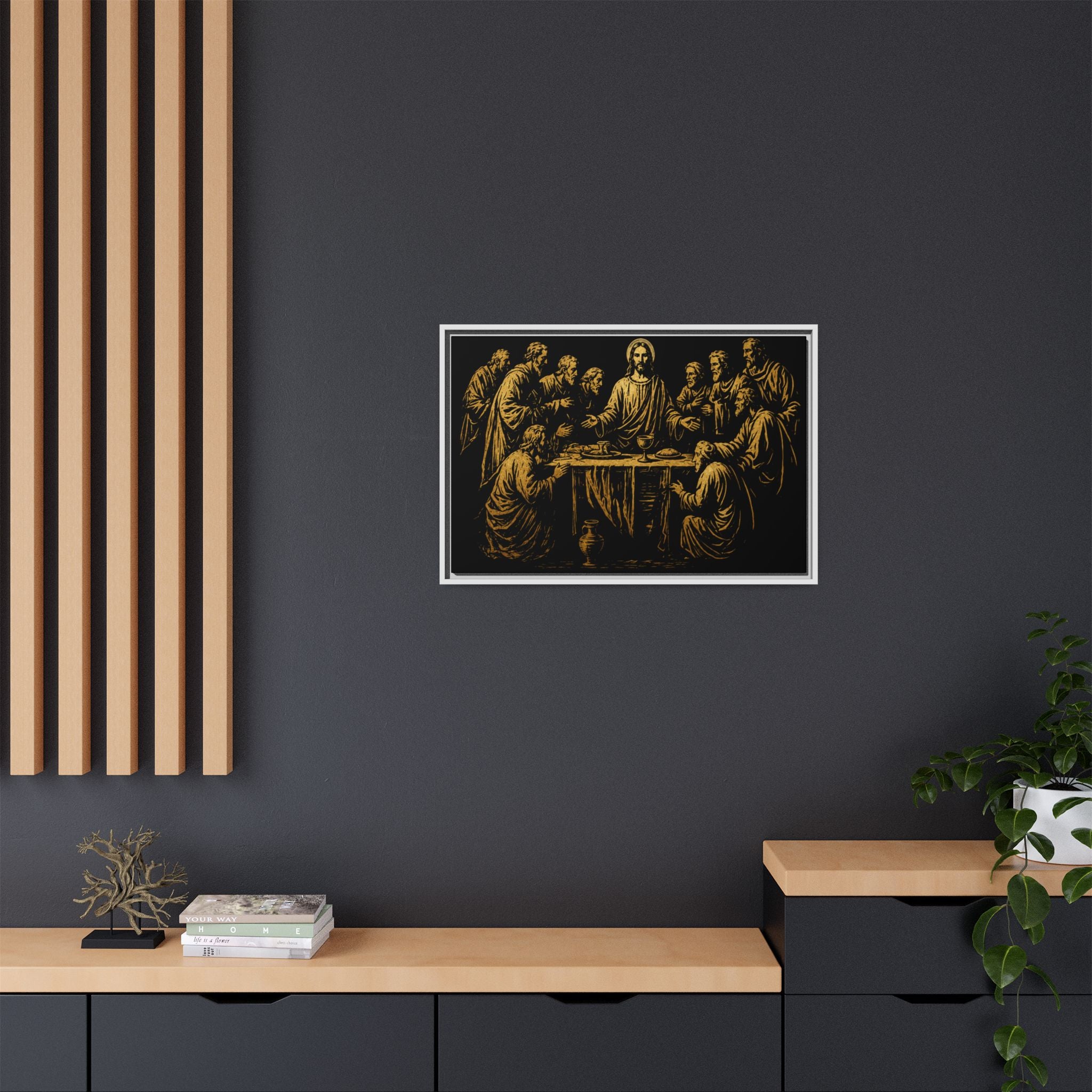 Framed Matte Canvas - The Last Supper Gold Illustration