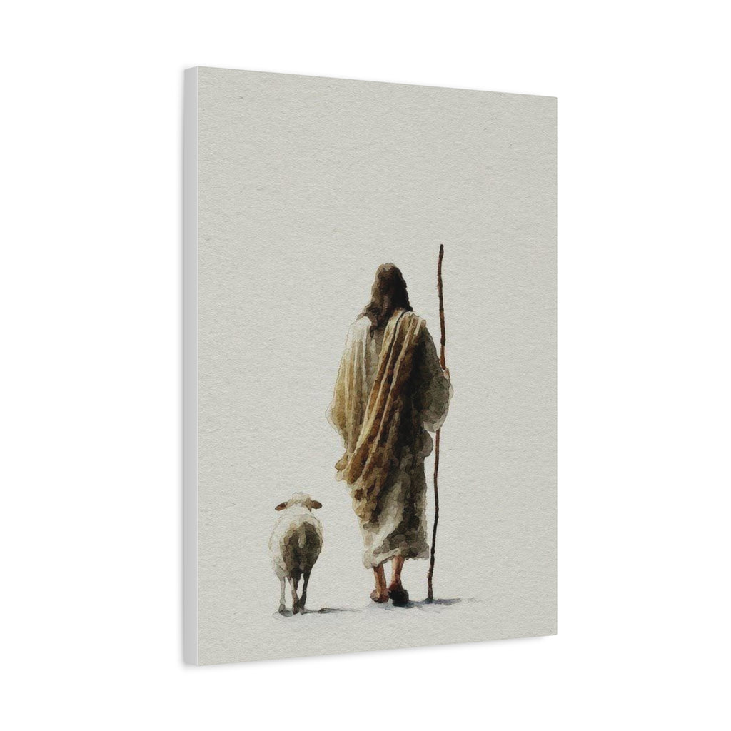 Christian Shepherd Canvas Print – Jesus With Lamb Matte Stretched Wall Art
