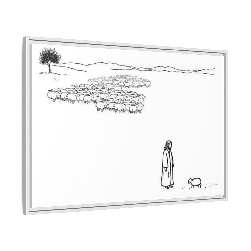 Framed Matte Canvas Print — Minimal The Good Shepherd & Flock Line Art