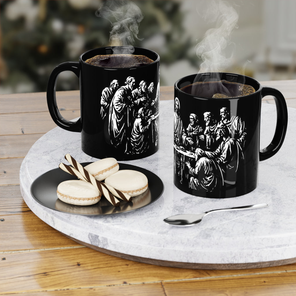 Last Supper Black Coffee Mug — Christian Religious Tea Cup, 11oz