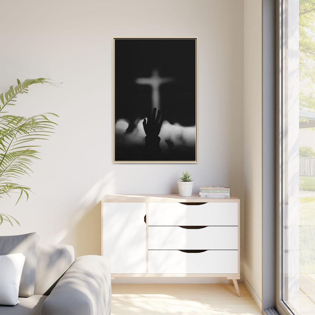 Framed Matte Canvas - Worship Silhouette Cross Wall Art