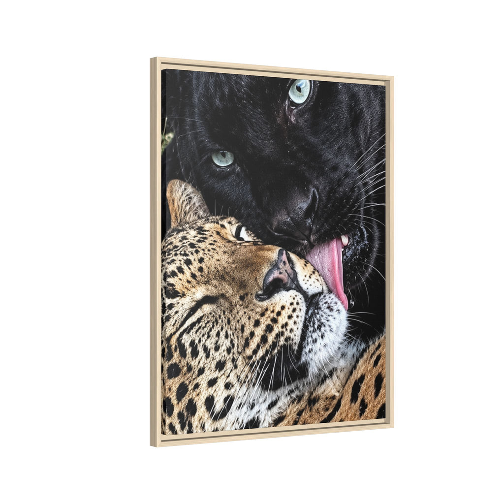 Big Cat Portrait Matte Canvas Framed — 'Perfect' Love-Themed Multi-Color Wall Art