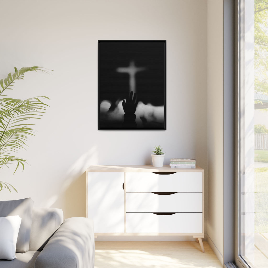 Framed Matte Canvas - Worship Silhouette Cross Wall Art