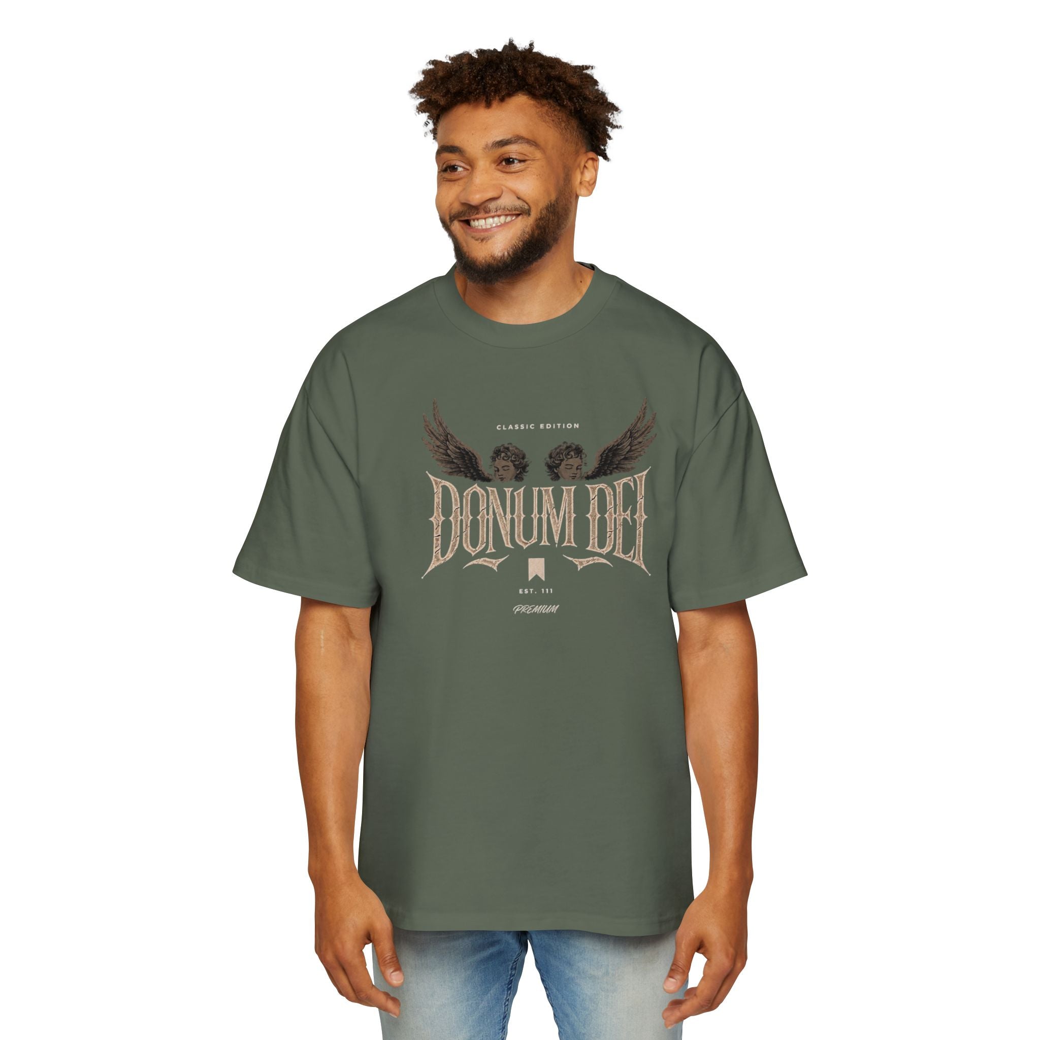Donum Dei Graphic Tee — Angel Wings Men's Oversized T-Shirt