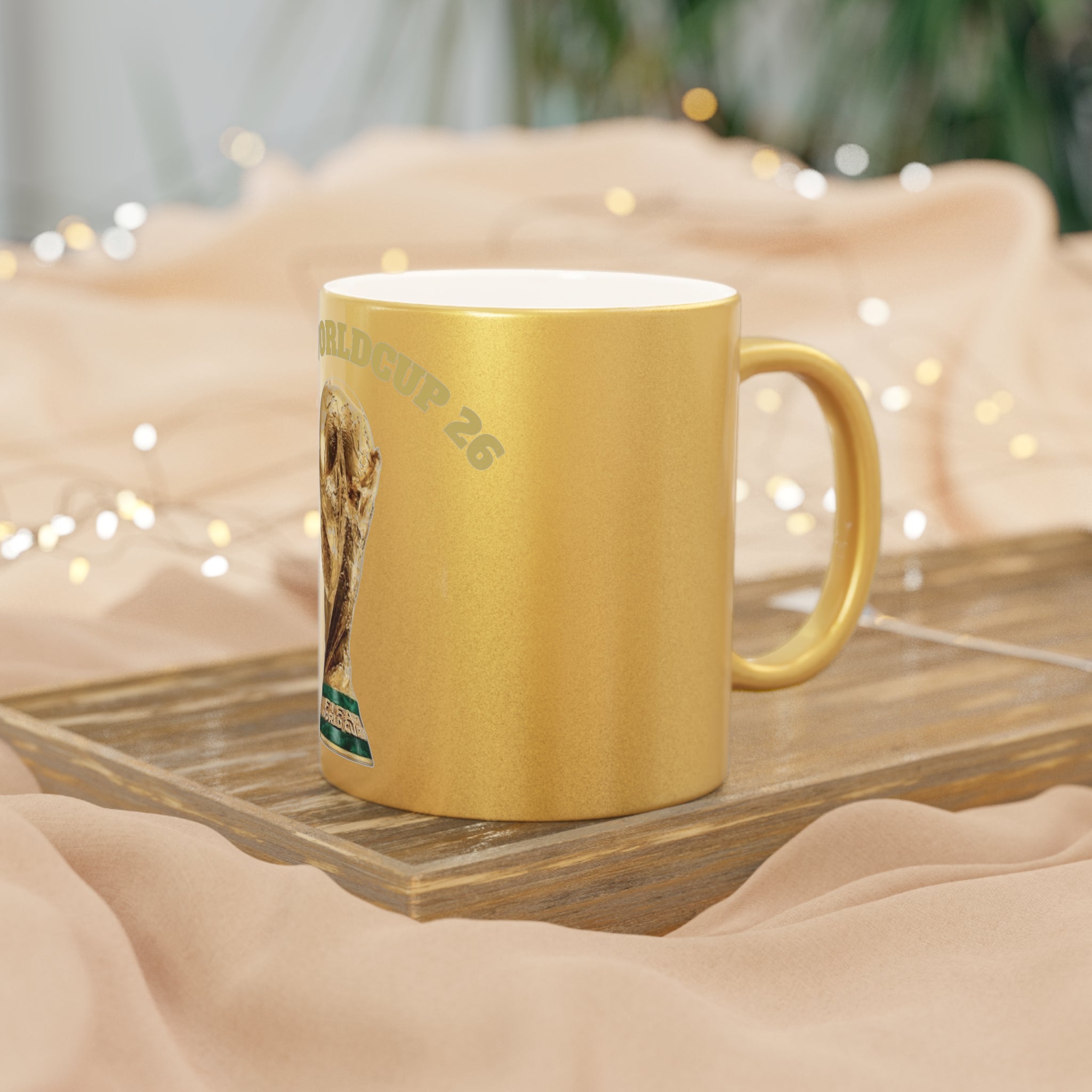 World Cup 26' Trophy Metallic Mug — Silver/Gold Soccer Fan Coffee Cup