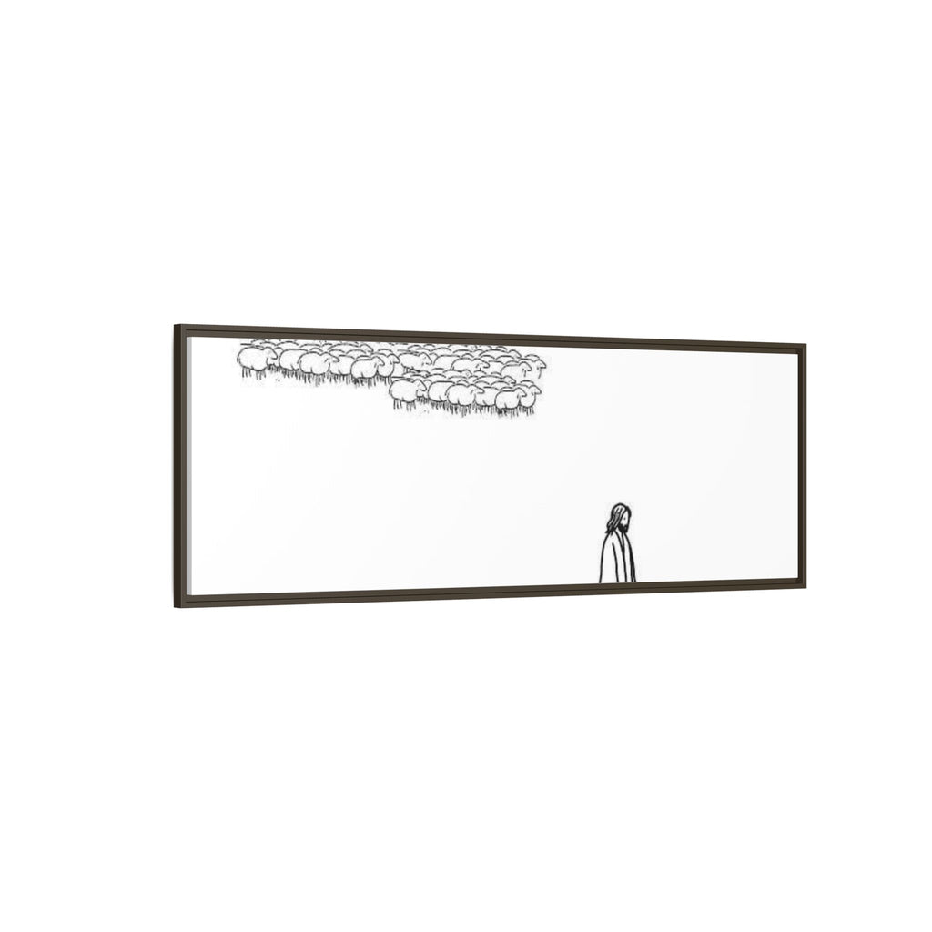 Framed Matte Canvas Print — Minimal The Good Shepherd & Flock Line Art