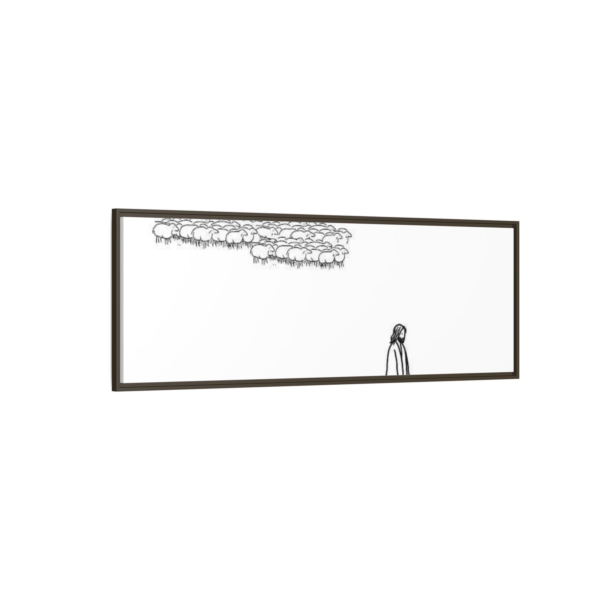 Framed Matte Canvas Print — Minimal The Good Shepherd & Flock Line Art
