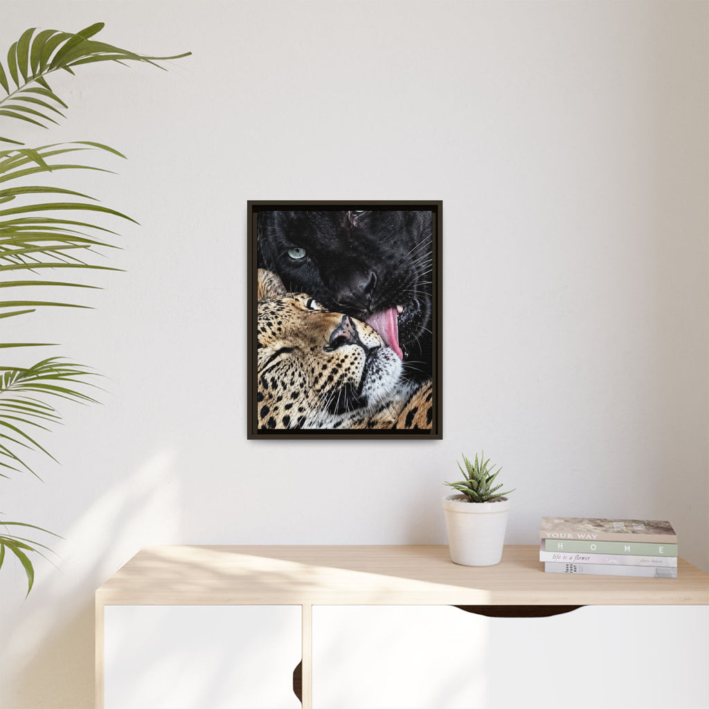 Big Cat Portrait Matte Canvas Framed — 'Perfect' Love-Themed Multi-Color Wall Art