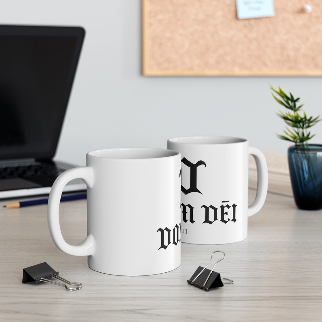 Donum Dei Est. 1111 Ceramic Coffee Mug — Gothic Script 11oz