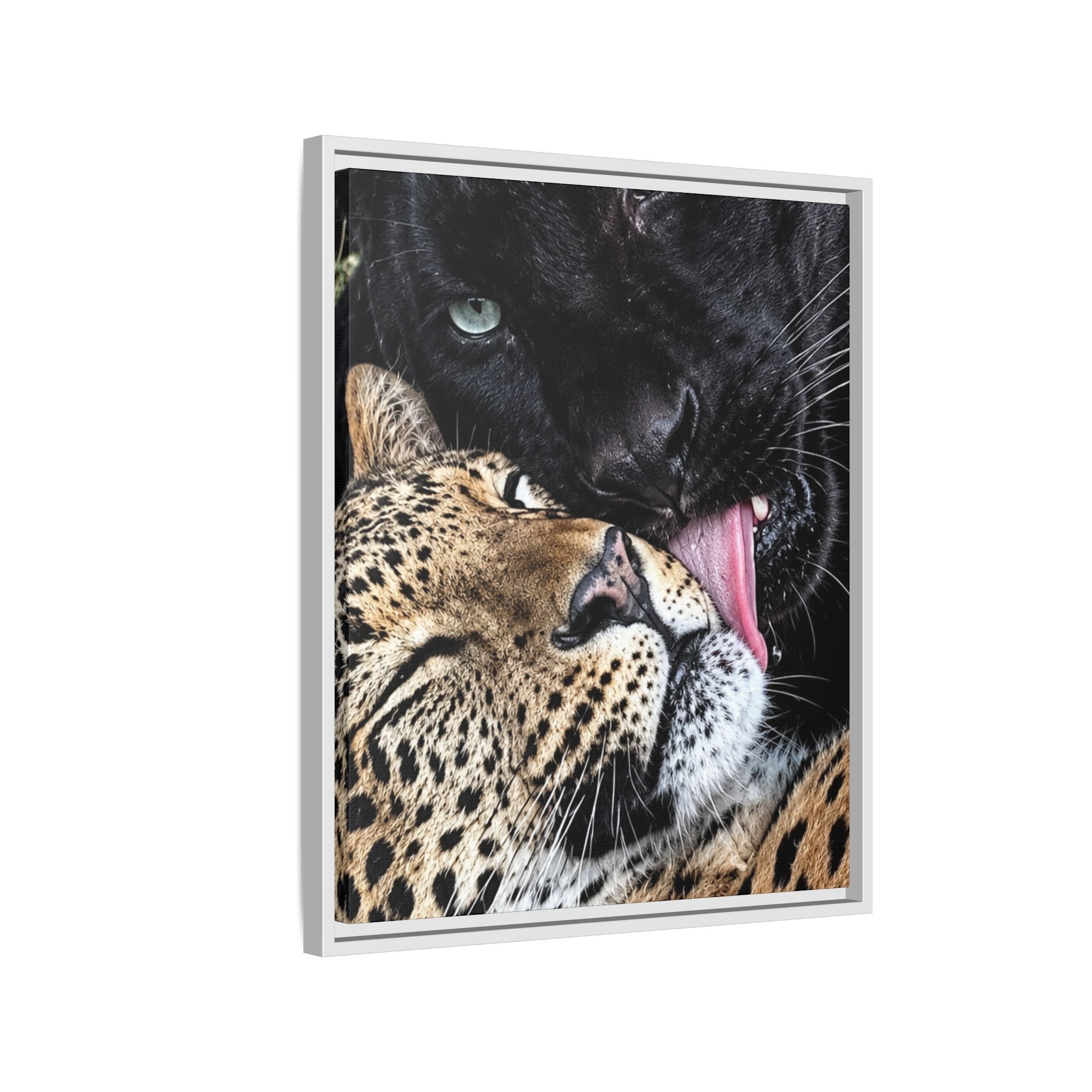 Big Cat Portrait Matte Canvas Framed — 'Perfect' Love-Themed Multi-Color Wall Art