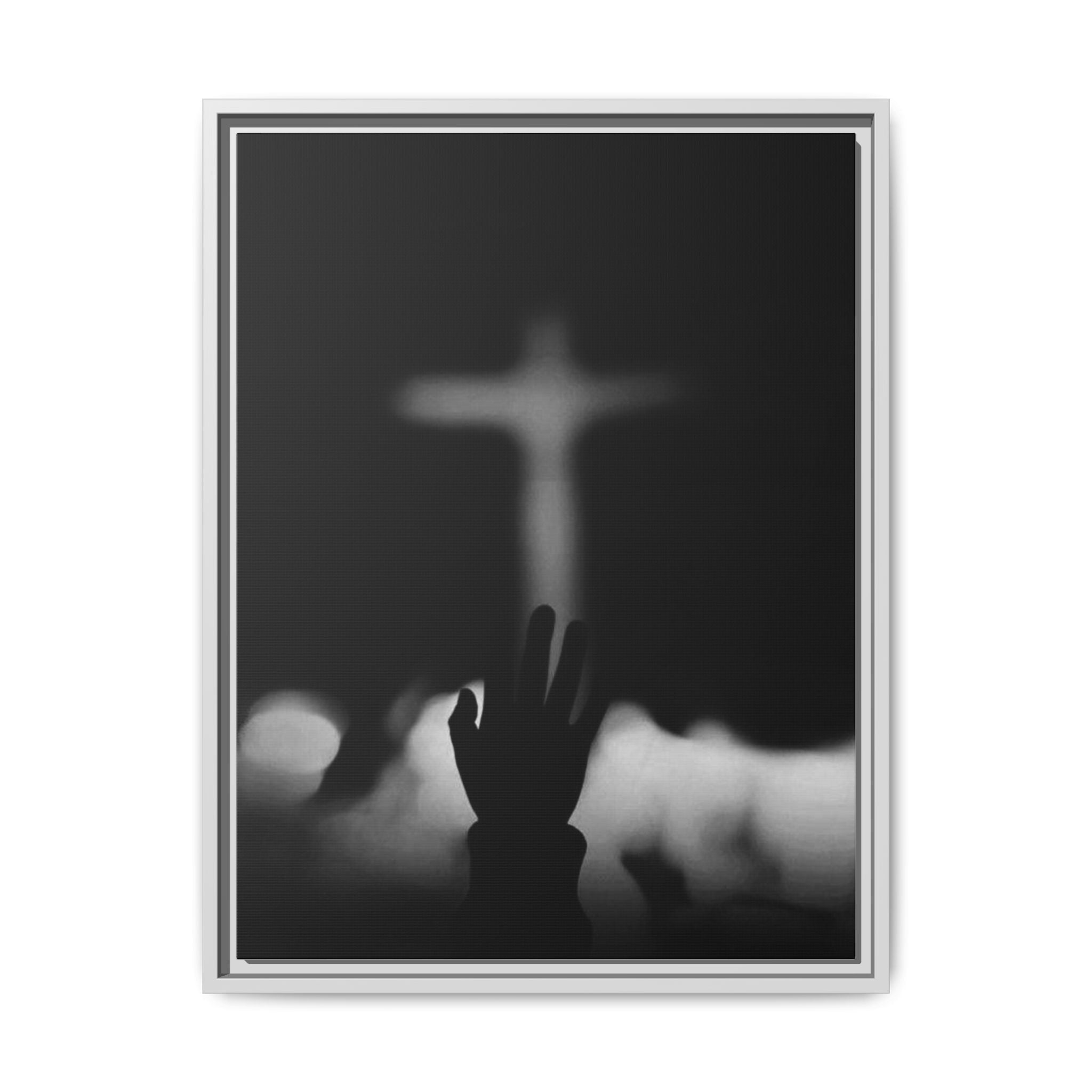 Framed Matte Canvas - Worship Silhouette Cross Wall Art