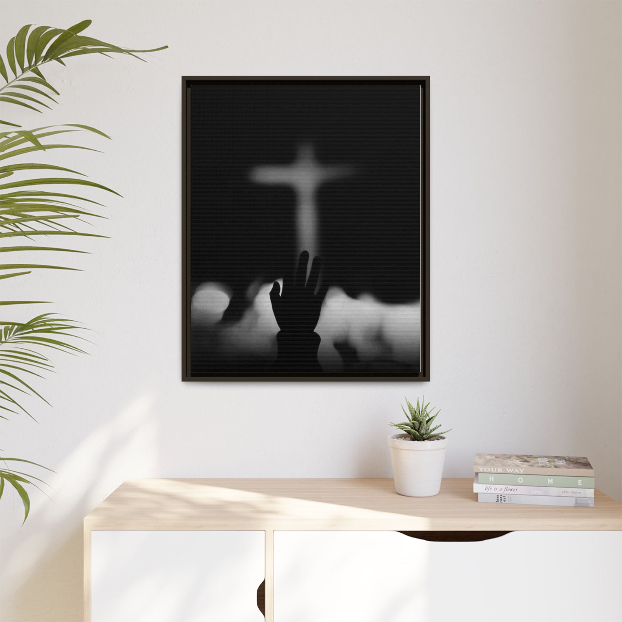 Framed Matte Canvas - Worship Silhouette Cross Wall Art