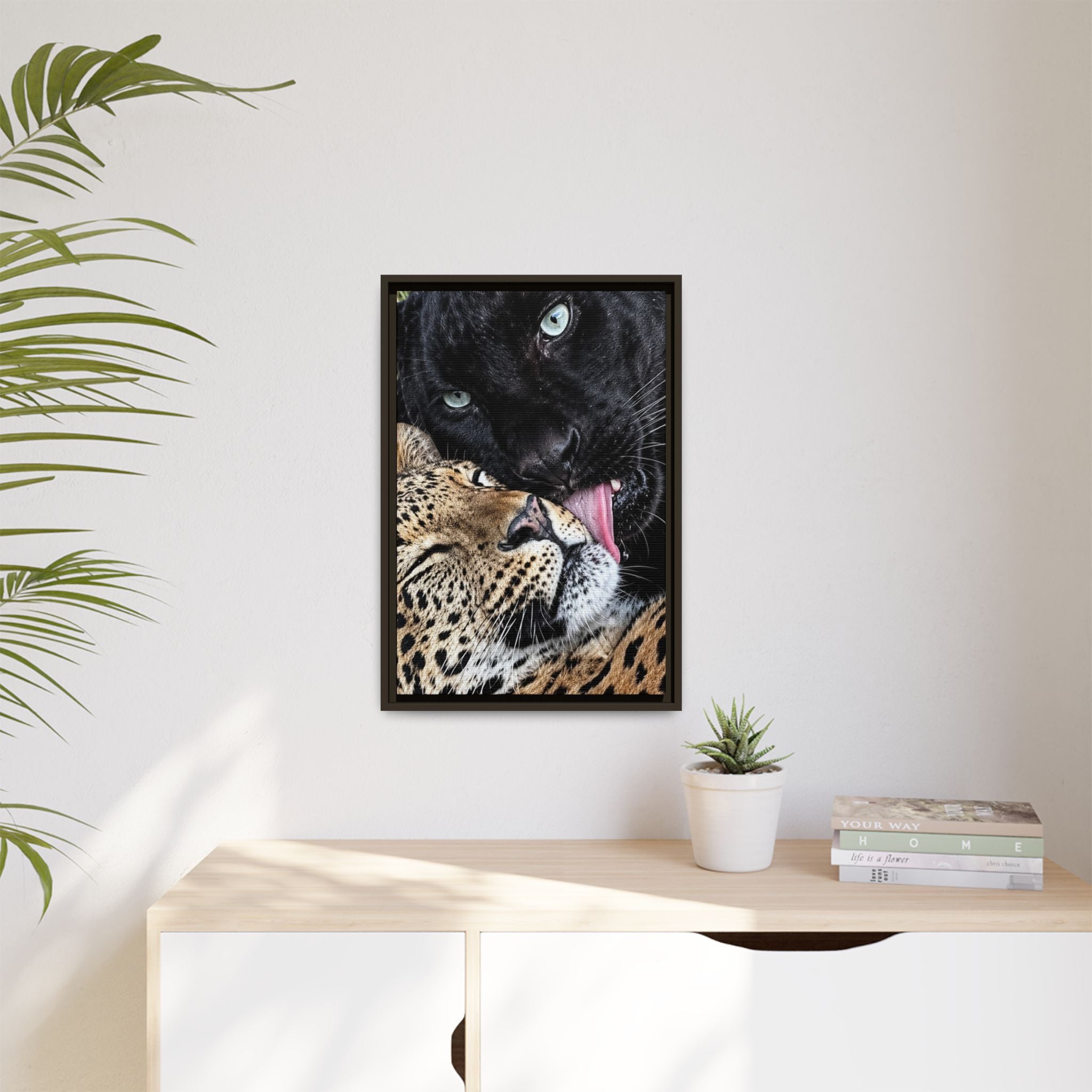 Big Cat Portrait Matte Canvas Framed — 'Perfect' Love-Themed Multi-Color Wall Art