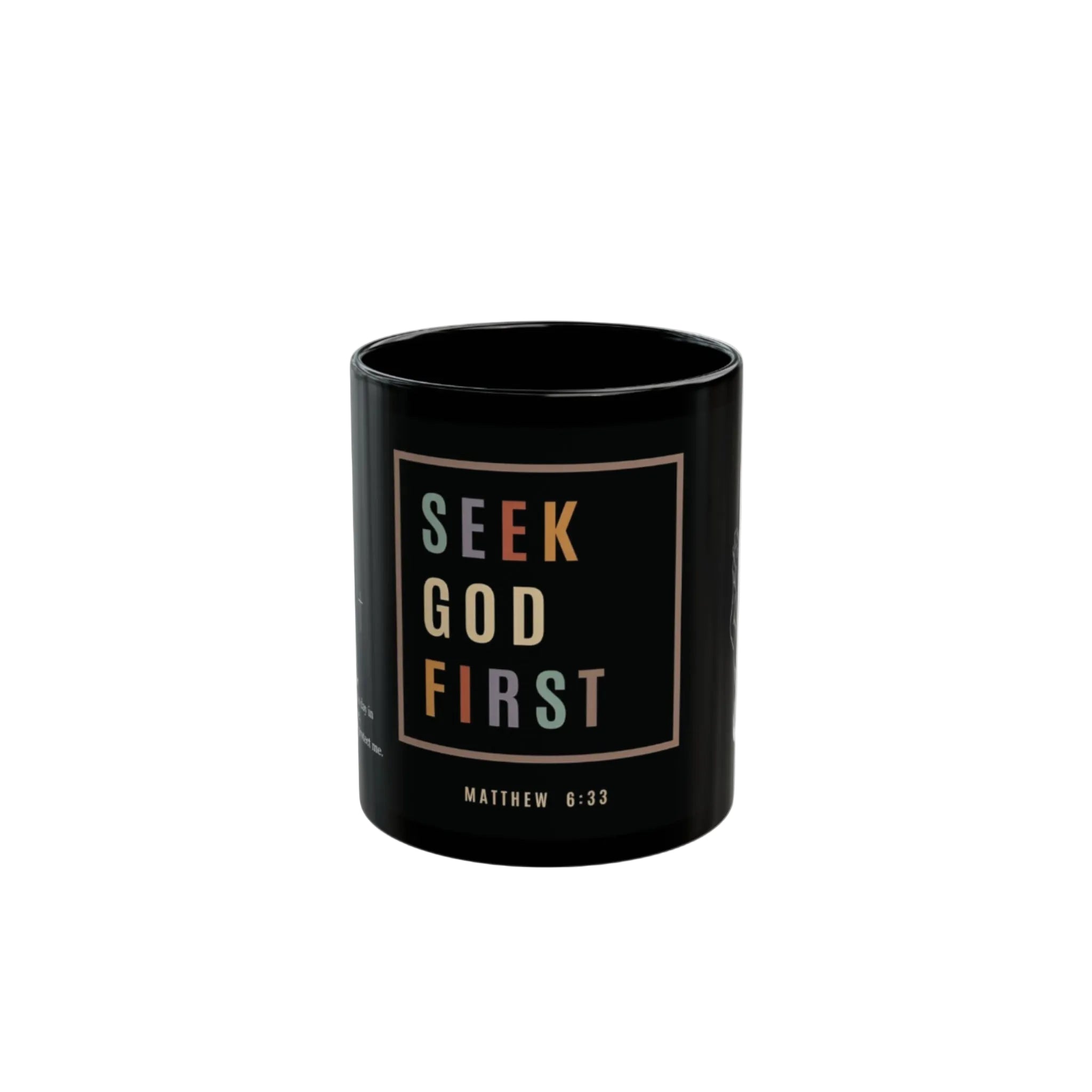 Seek God First Black Mug — Matthew 6:33 Prayer Design (11oz & 15oz)