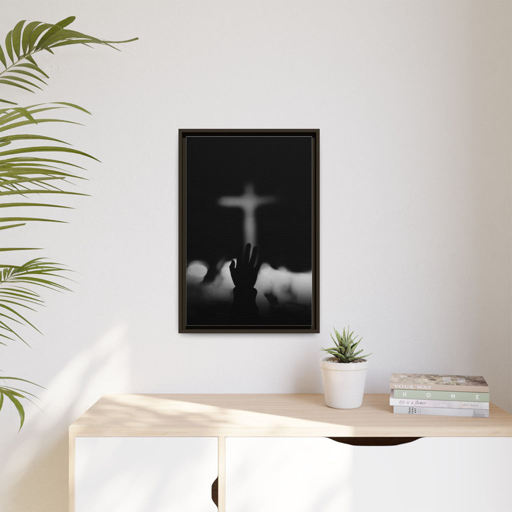 Framed Matte Canvas - Worship Silhouette Cross Wall Art