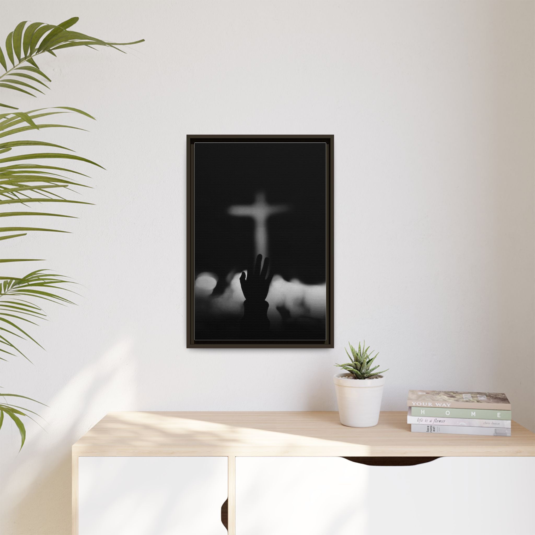 Framed Matte Canvas - Worship Silhouette Cross Wall Art
