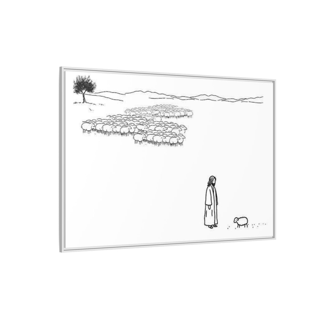 Framed Matte Canvas Print — Minimal The Good Shepherd & Flock Line Art