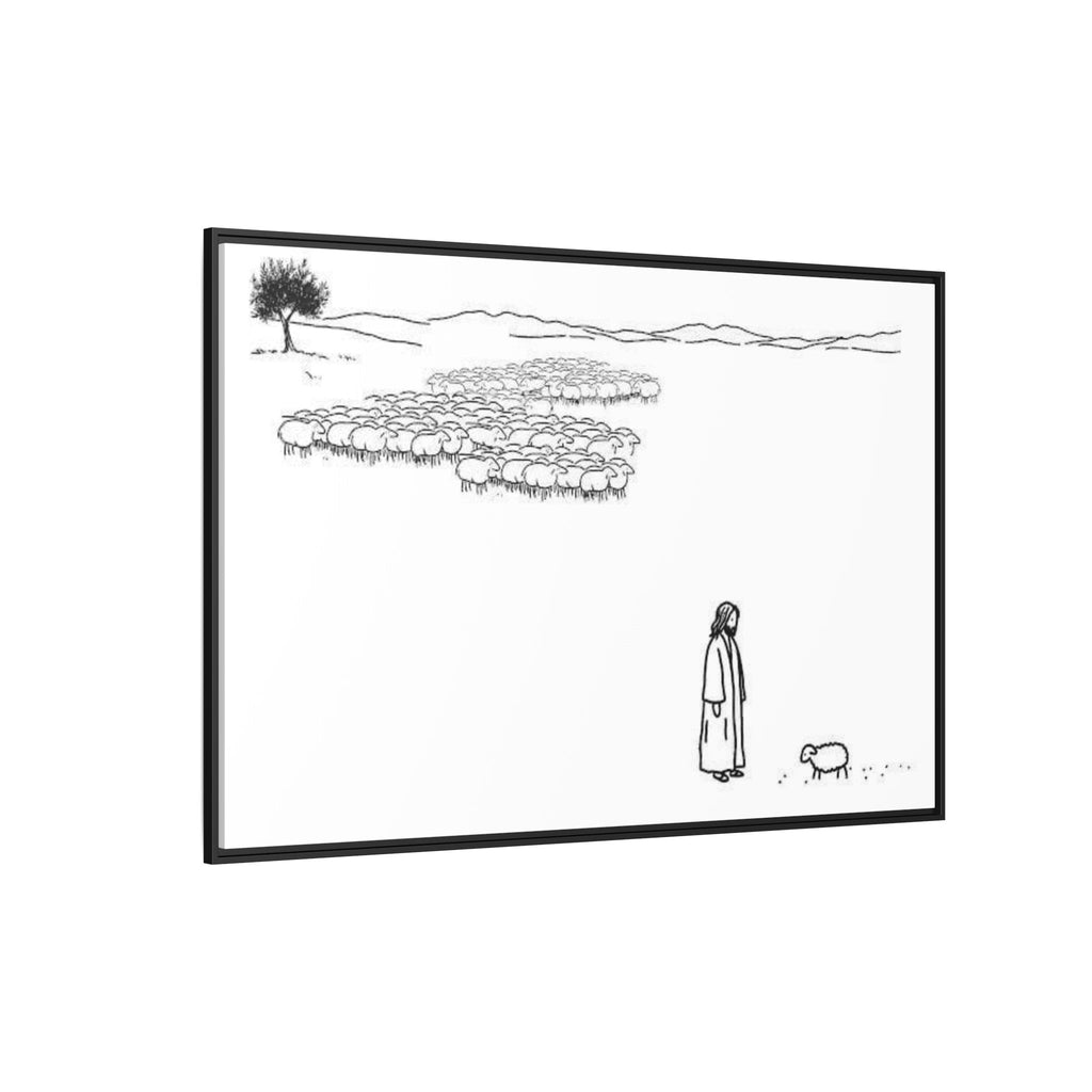 Framed Matte Canvas Print — Minimal The Good Shepherd & Flock Line Art