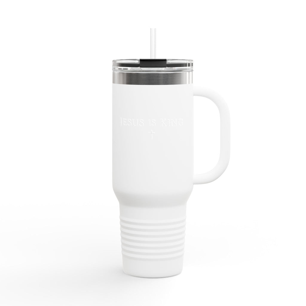 40oz Insulated Travel Mug — White Stainless Tumbler with Lid & Straw