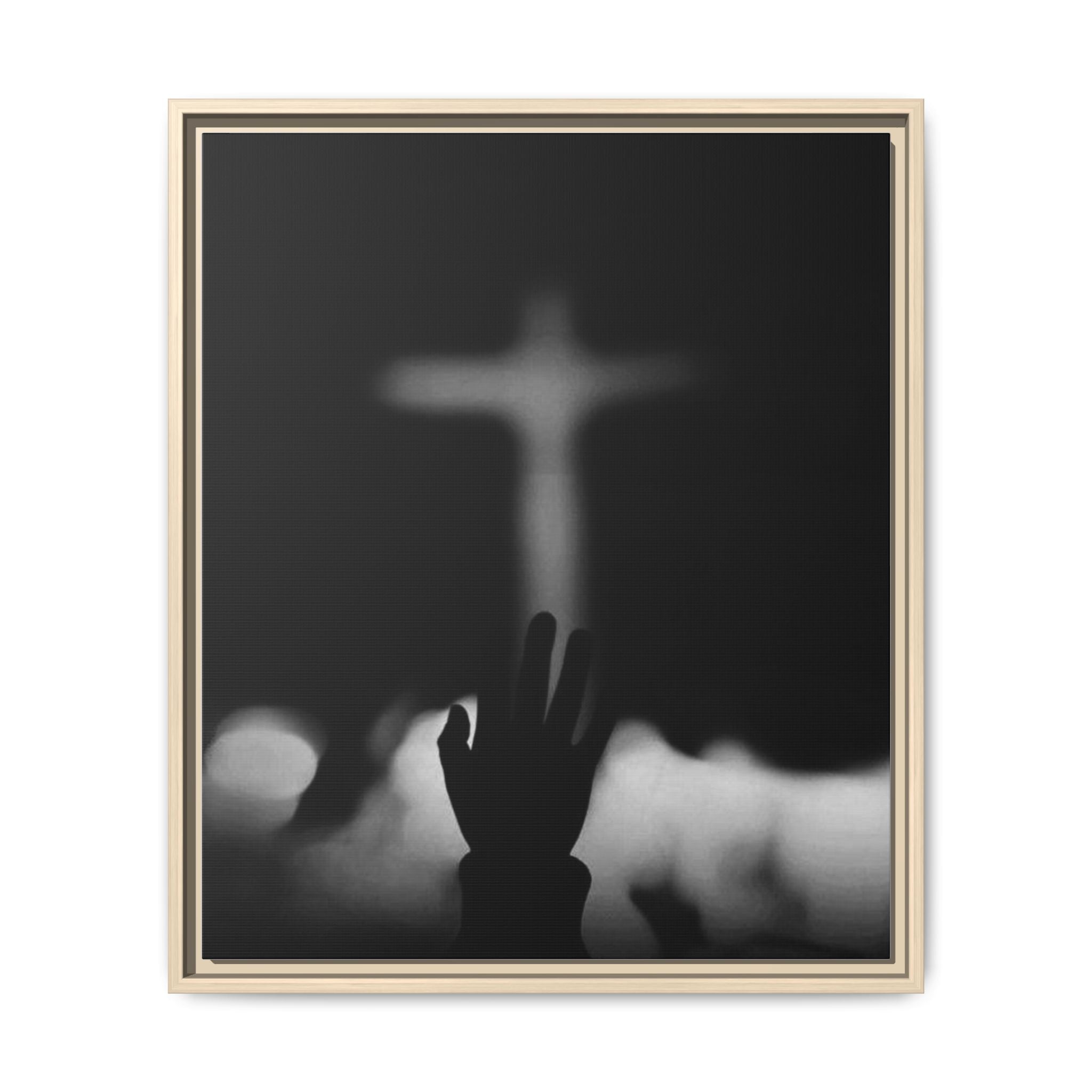 Framed Matte Canvas - Worship Silhouette Cross Wall Art