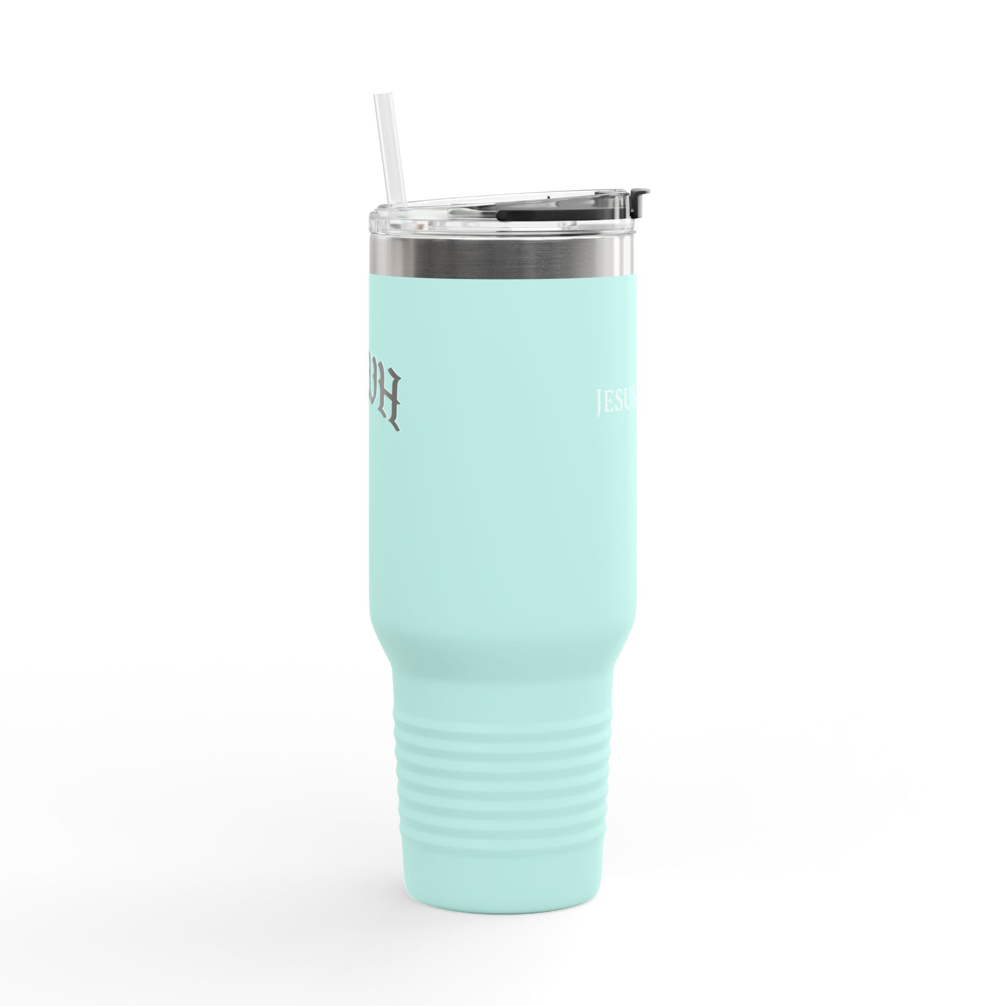 40oz Insulated Travel Mug — White Stainless Tumbler with Lid & Straw