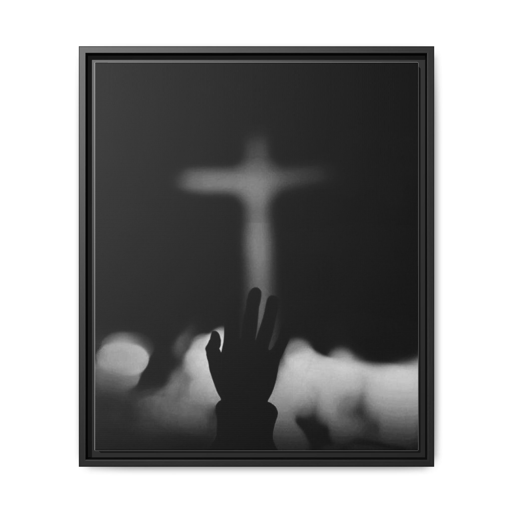 Framed Matte Canvas - Worship Silhouette Cross Wall Art