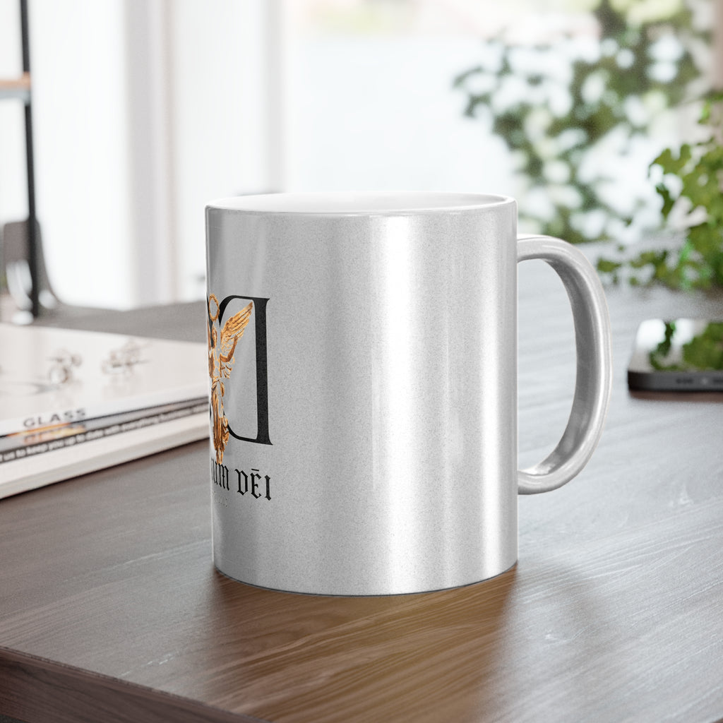 Metallic Ceramic Mug — Donum Dei Angel Design (Silver/Gold)