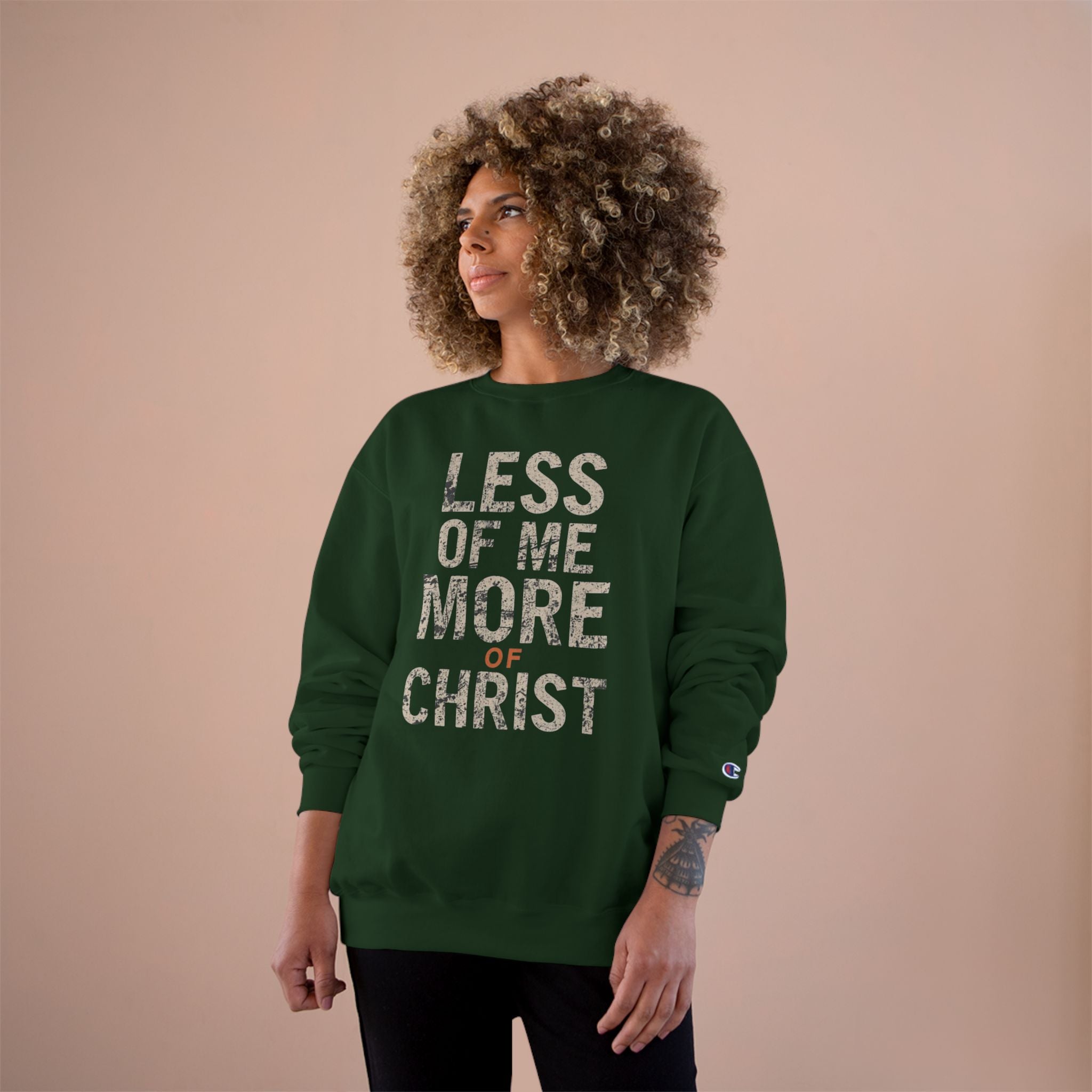 Christian Sweatshirt — "Less of Me, More of Christ" Inspirational Crewneck
