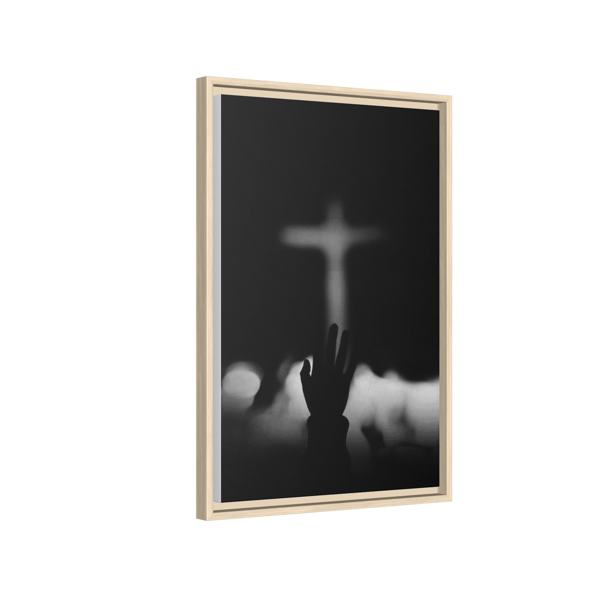 Framed Matte Canvas - Worship Silhouette Cross Wall Art