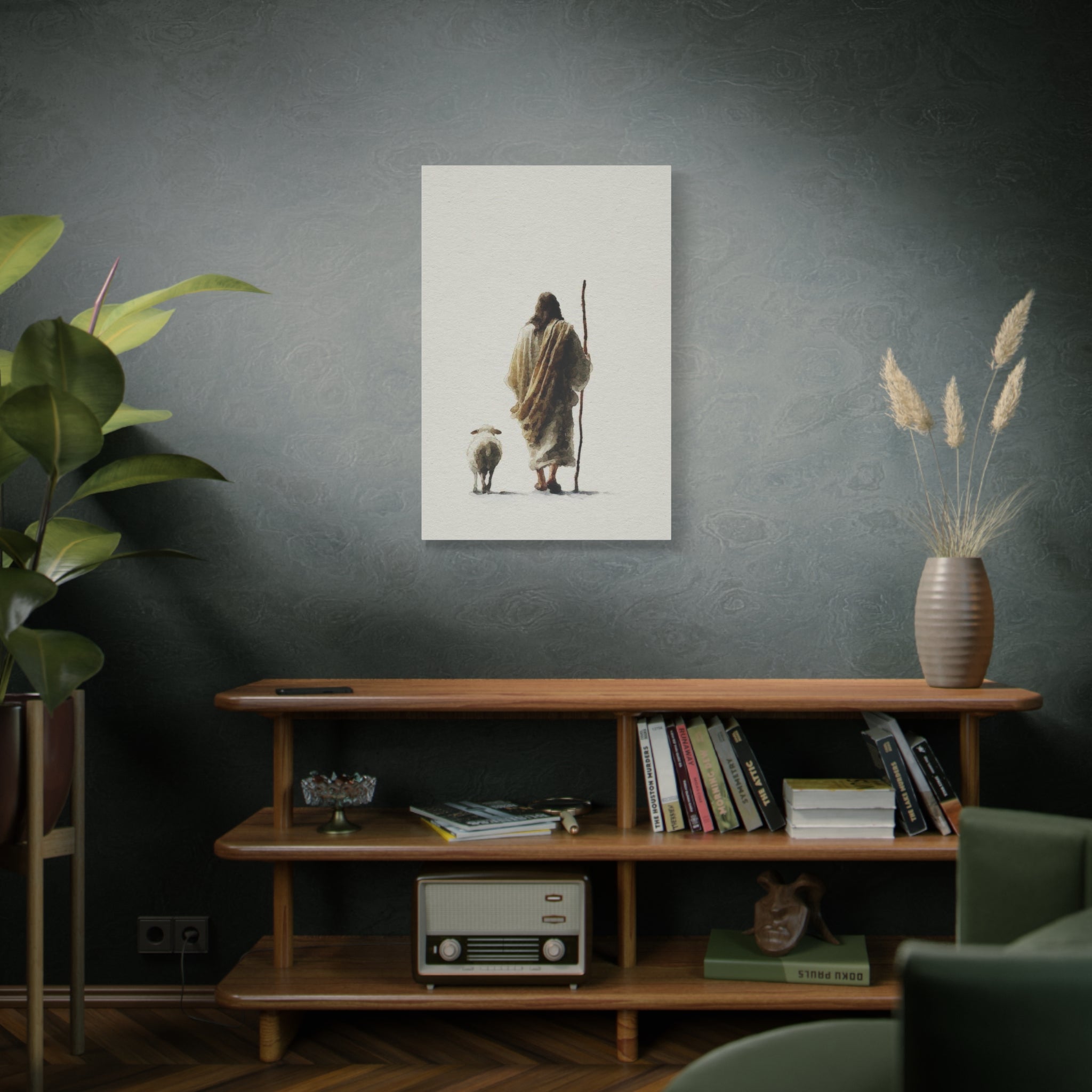 Christian Shepherd Canvas Print – Jesus With Lamb Matte Stretched Wall Art