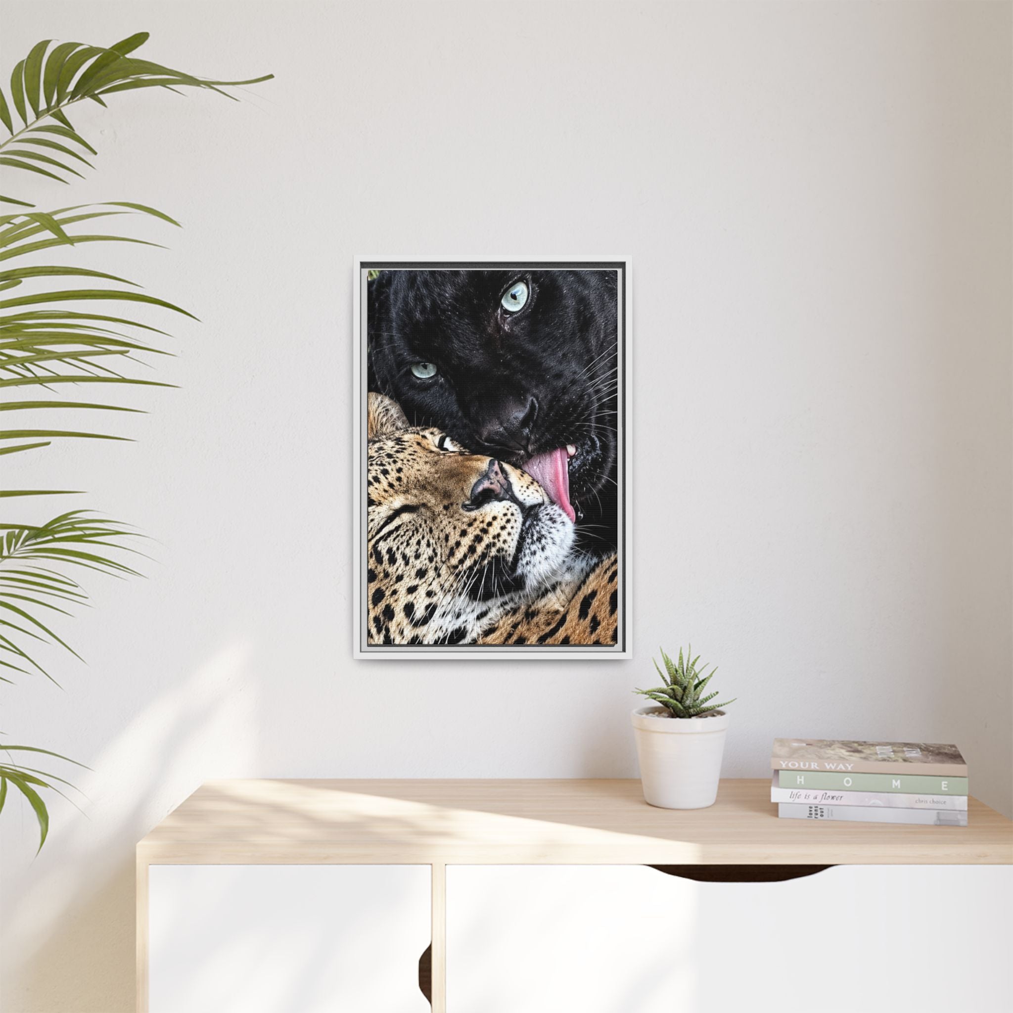 Big Cat Portrait Matte Canvas Framed — 'Perfect' Love-Themed Multi-Color Wall Art