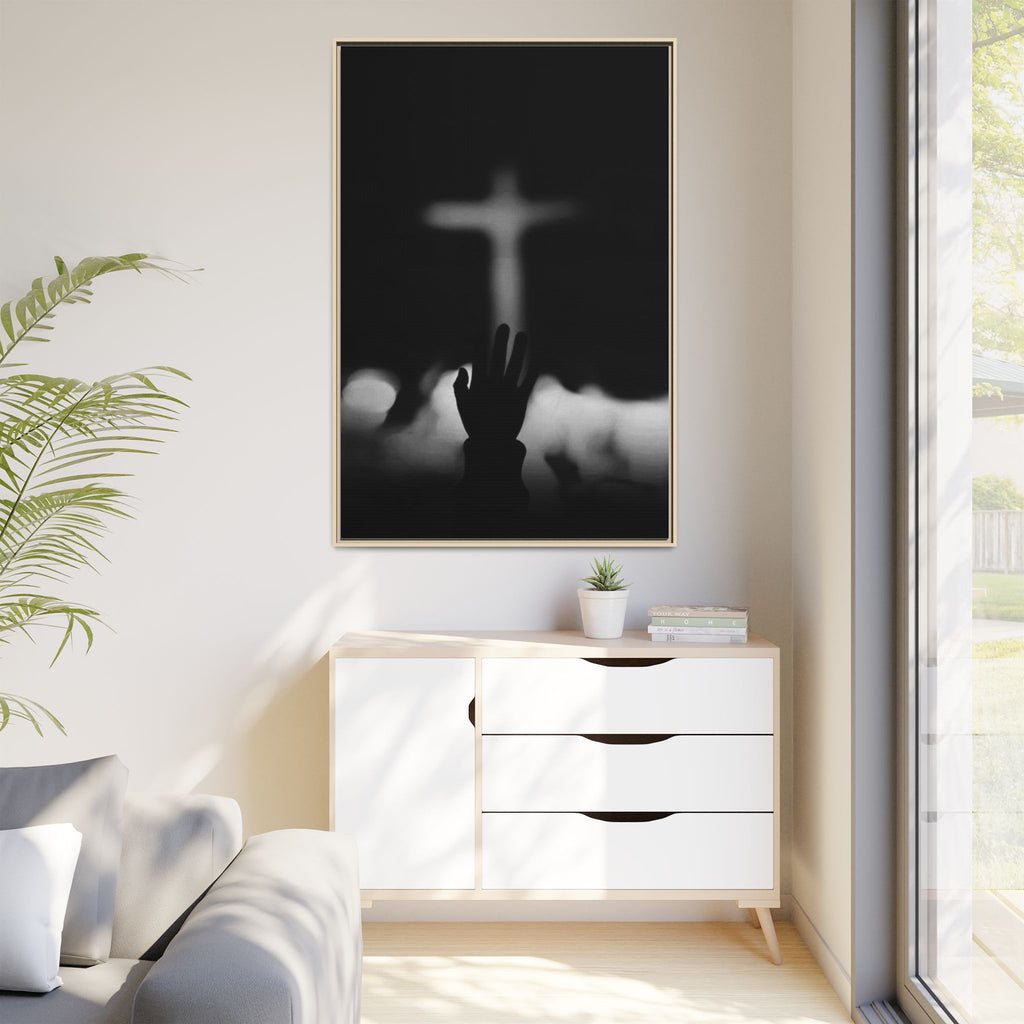 Framed Matte Canvas - Worship Silhouette Cross Wall Art