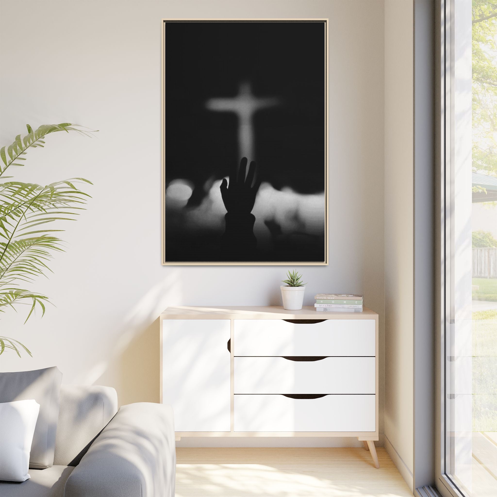 Framed Matte Canvas - Worship Silhouette Cross Wall Art