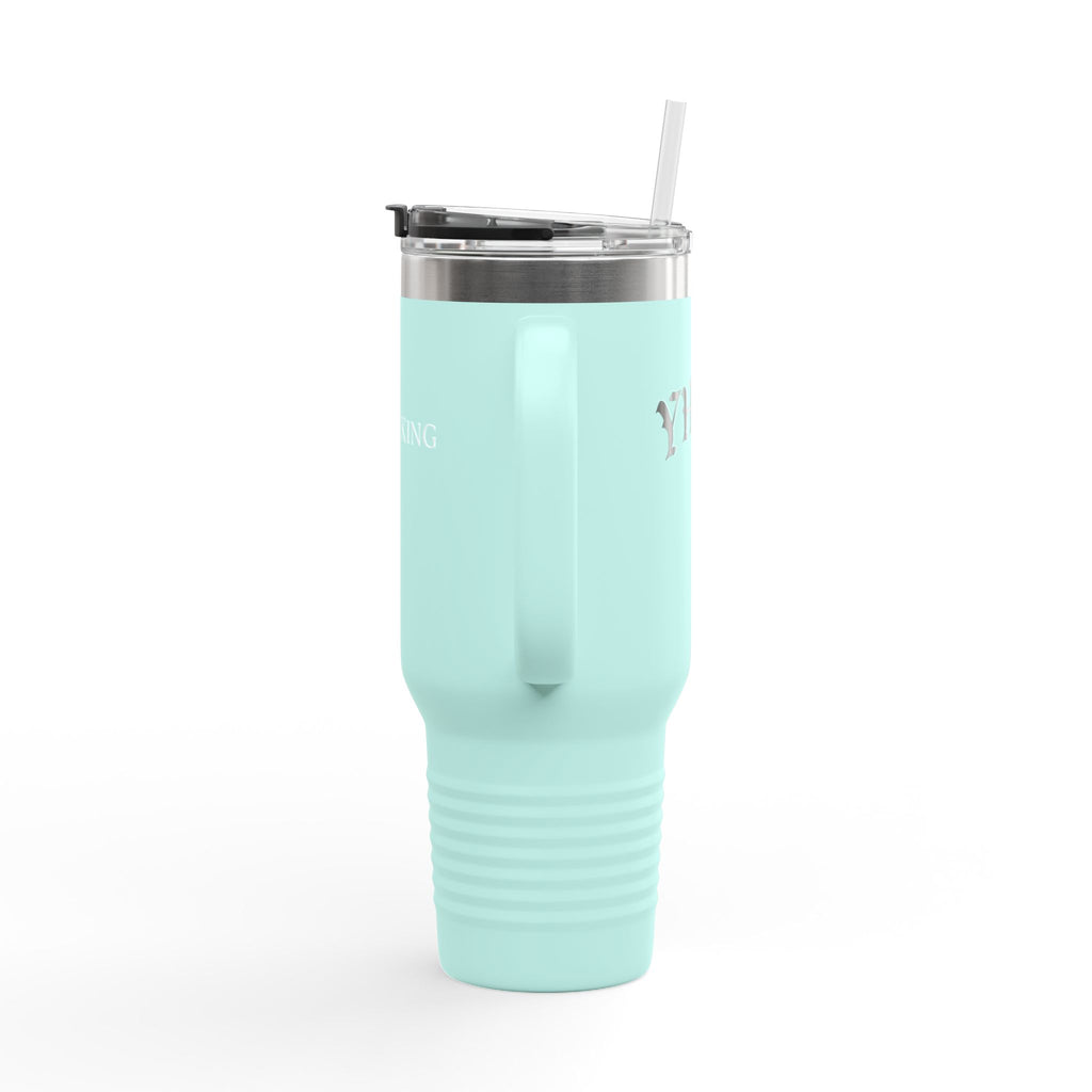40oz Insulated Travel Mug — White Stainless Tumbler with Lid & Straw