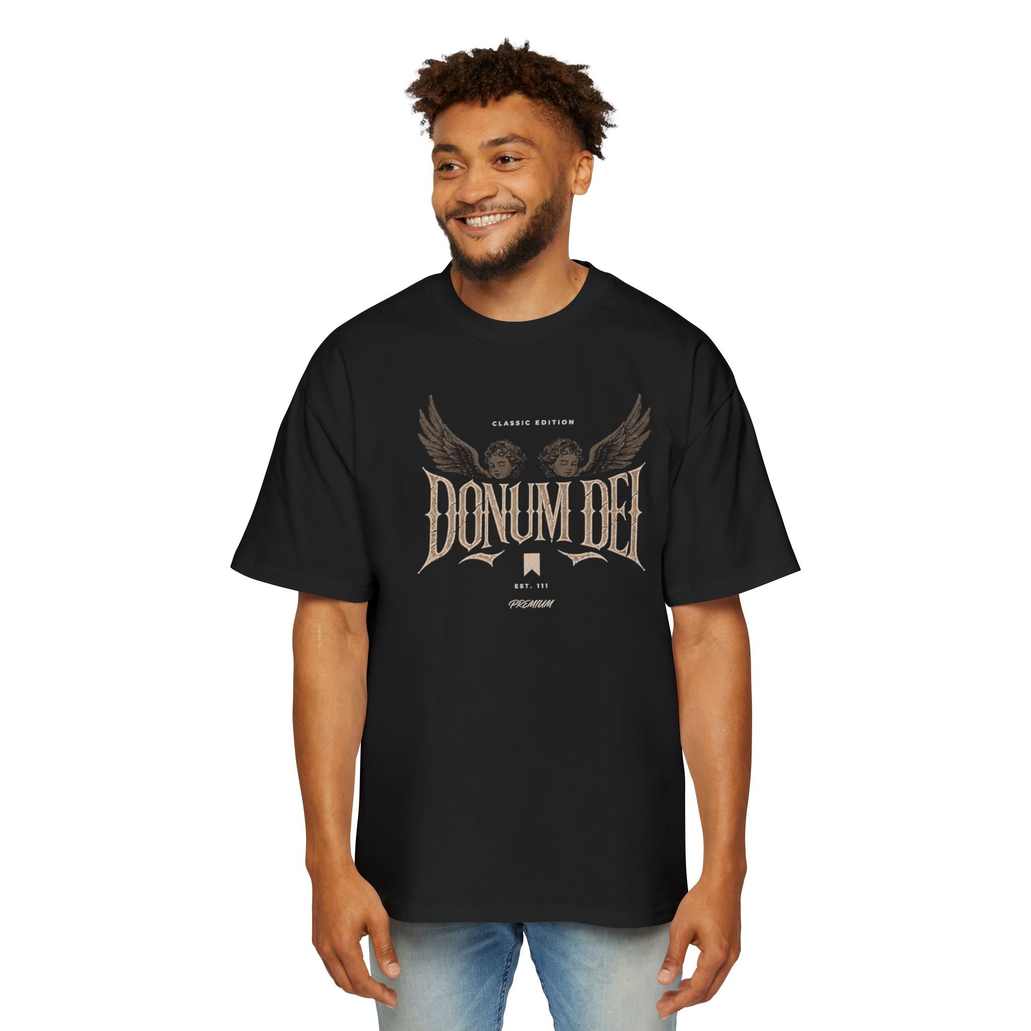 Donum Dei Graphic Tee — Angel Wings Men's Oversized T-Shirt