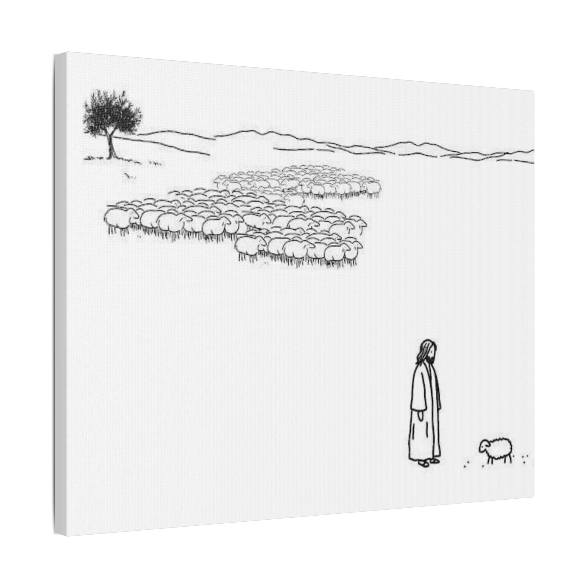 Jesus With One Lost Sheep Satin Canvas Wall Art