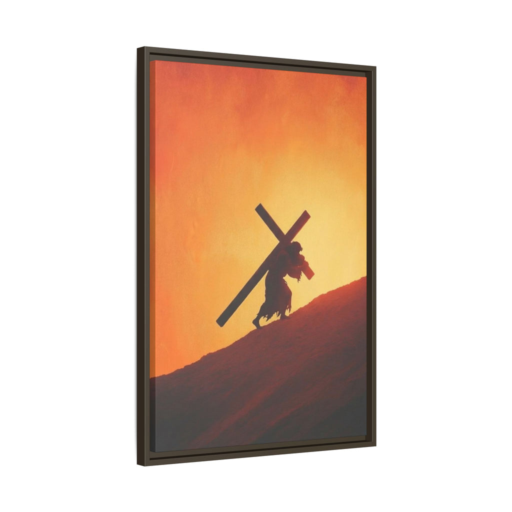 Jesus Christ Carrying Cross Framed Canvas — 'The World On His Shoulder' Sunset Art