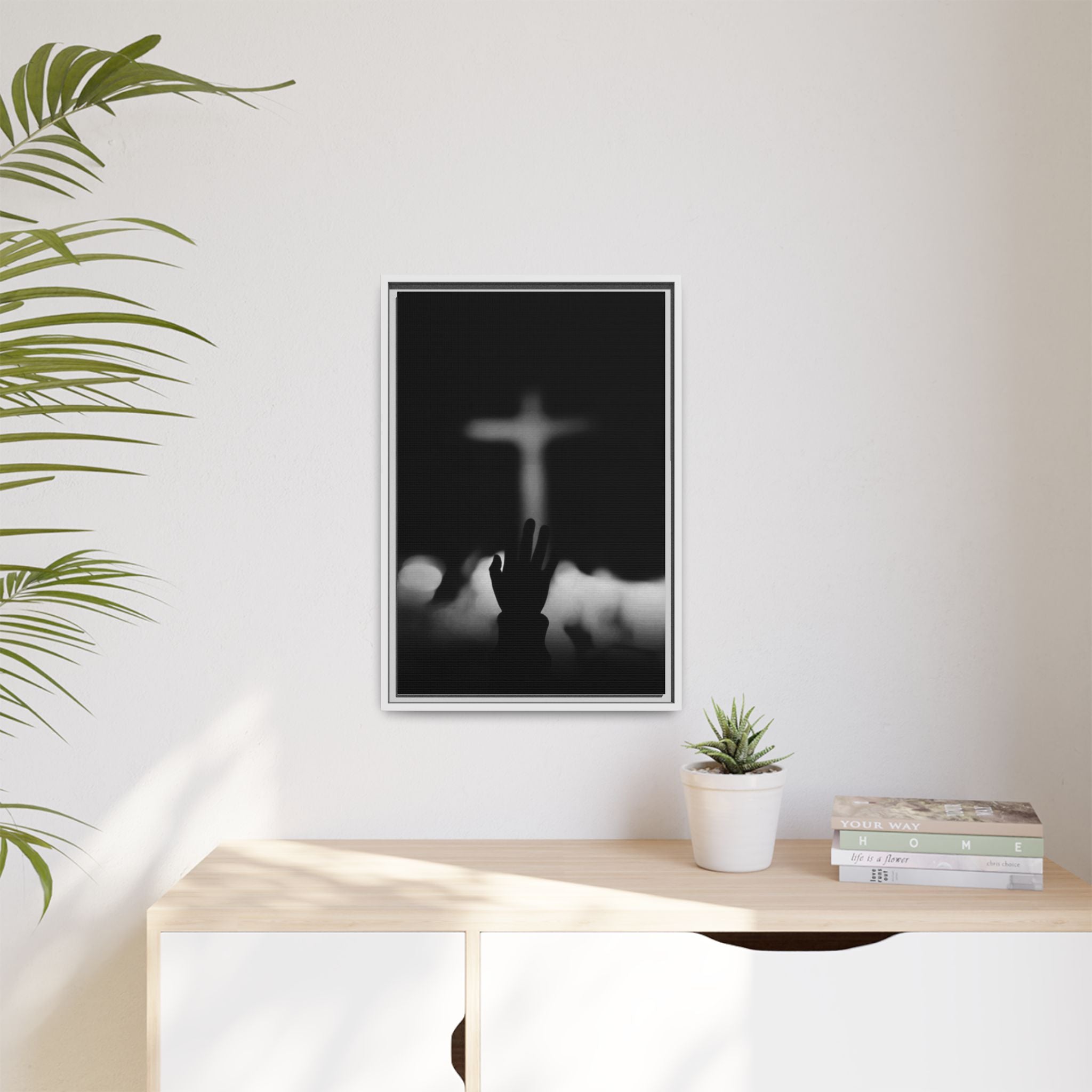 Framed Matte Canvas - Worship Silhouette Cross Wall Art