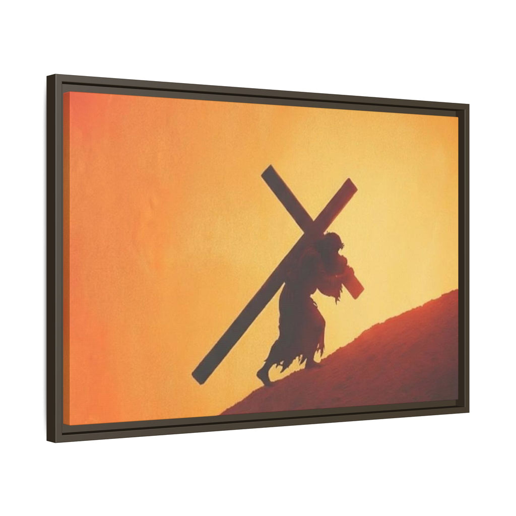 Jesus Christ Carrying Cross Framed Canvas — 'The World On His Shoulder' Sunset Art