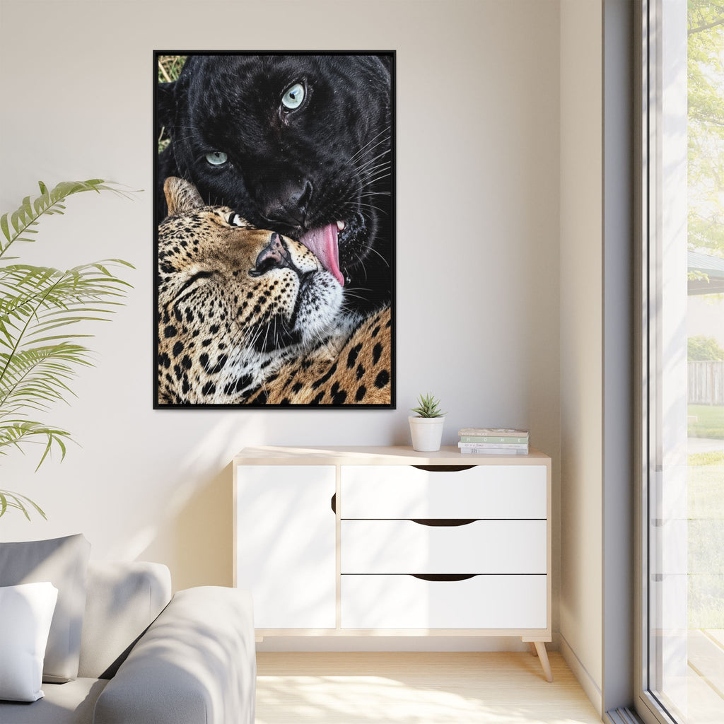 Big Cat Portrait Matte Canvas Framed — 'Perfect' Love-Themed Multi-Color Wall Art