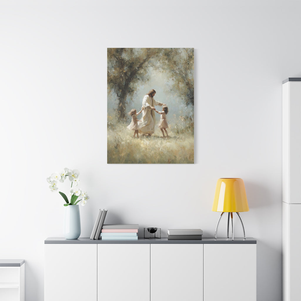 Jesus Dancing with Children Matte Canvas Wall Art — Religious Christian Home Decor